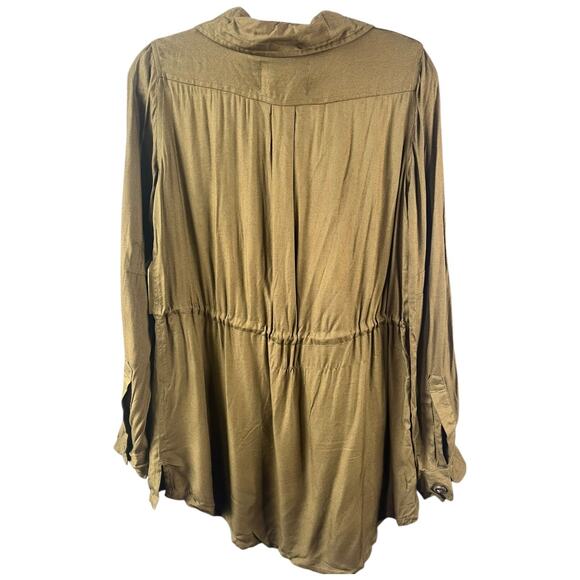 Obey olive green button front lightweight coat pockets cinch tie waist small NWT - Picture 7 of 9